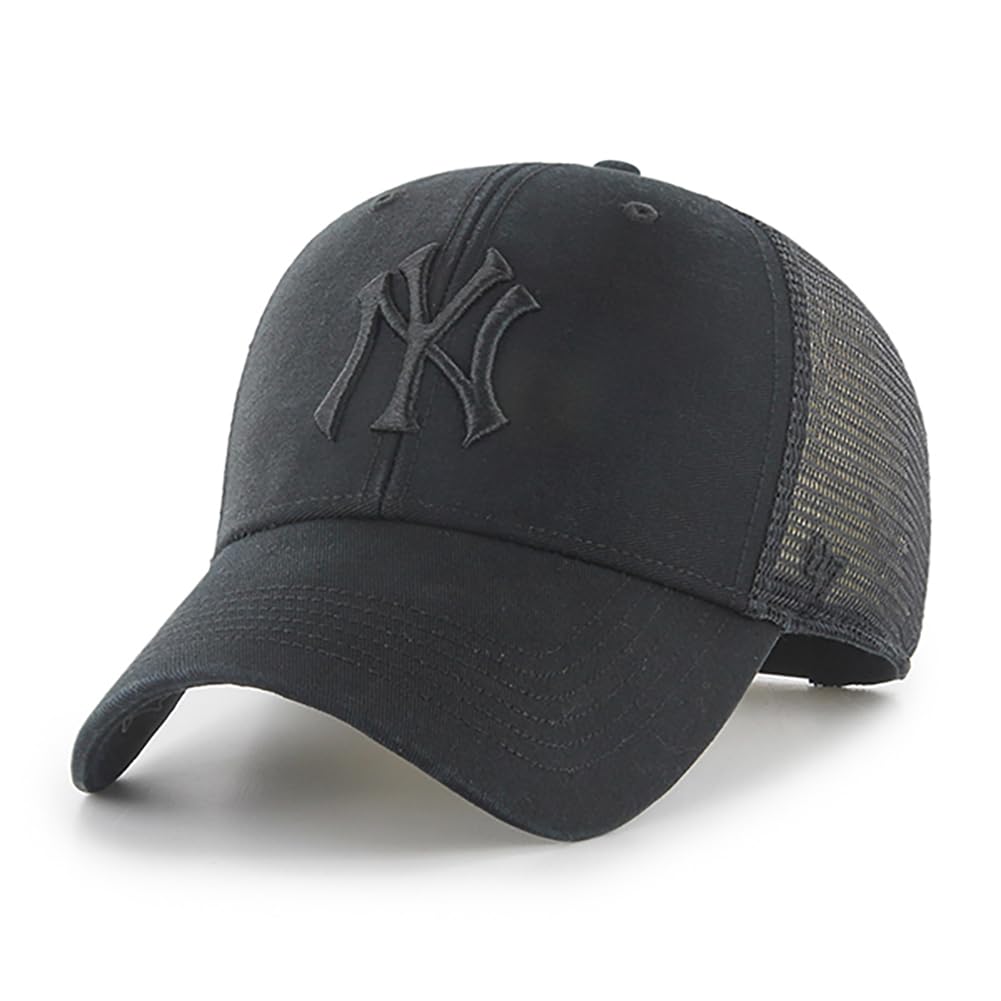 47 Brand MLB Unisex Black Team Logo Flagship MVP Mesh Trucker Adjustable Snapback Baseball Cap Adult One Size Fits All - New York Yankees