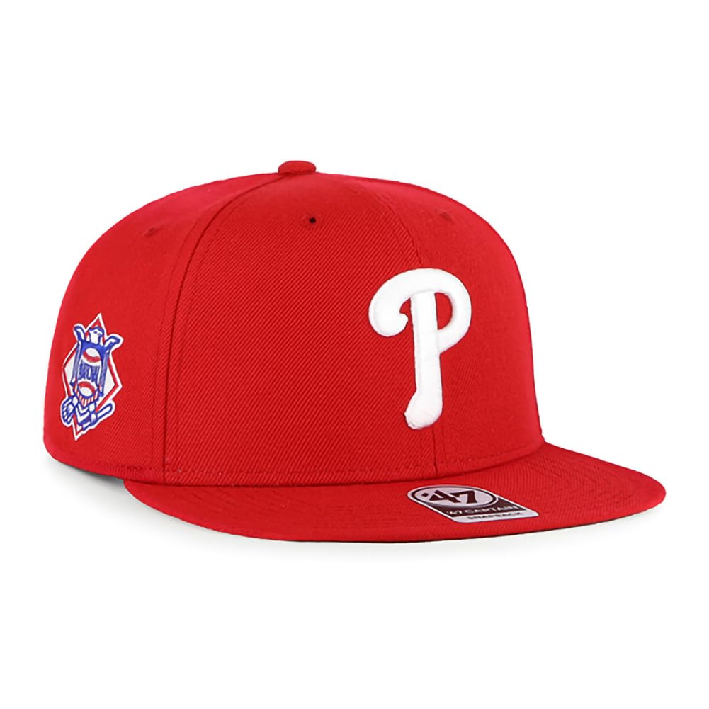 '47 MLB Sure Shot Captain Hat Adjustable Structured 6-Panel Snapback Hat Cap, Adult One Size Fits All (US, Alpha, One Size, Philadelphia Phillies)