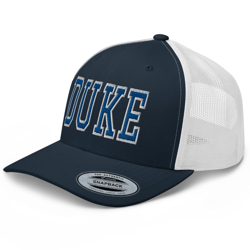 RIVEMUG NG Duke Curverd Bill Embroidered Trucker Hat Mid Crown Adjustable Cap Navy/White