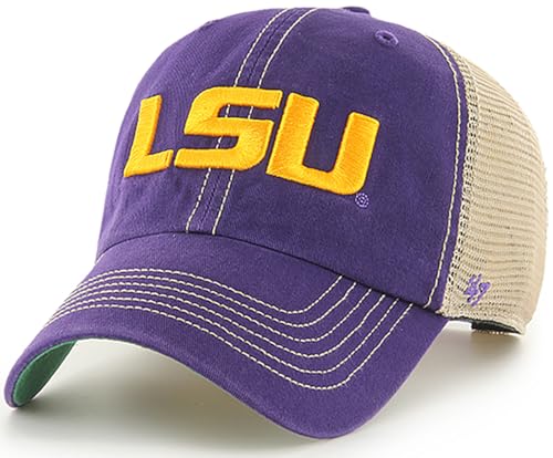 47 NCAA Trawler Primary Logo Team Color Mesh Trucker Clean Up Adjustable Hat, Adult One Size Fits All - LSU Tigers Purple