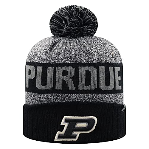 Collegiate Cuffed Knit Beanie Hats, Cuffed Knit Winter Beanies Available (Winter Pom Beanie, Purdue)