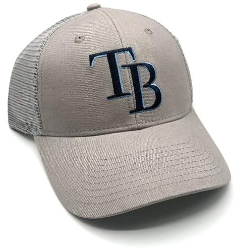 Officially Licensed Tampa Bay Baseball Gray Mesh Trucker MVP Hat Classic Primary Home Team Logo Adjustable Navy Blue Embroidered Snapback Sports Ball Cap