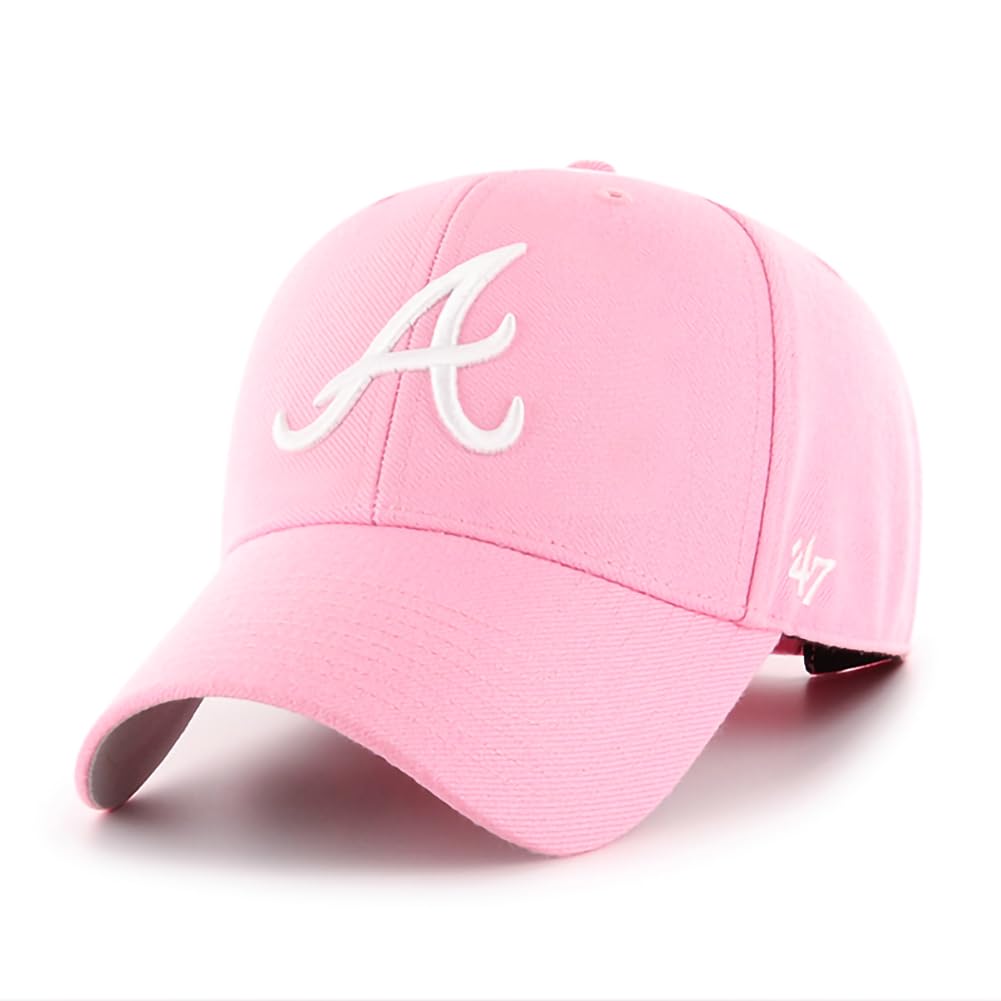 47 Brand MLB Rose Pink Primary Logo MVP Adjustable Structure Baseball Cap Hat, Adult One Size Fits All - Atlanta Braves Rose Pink