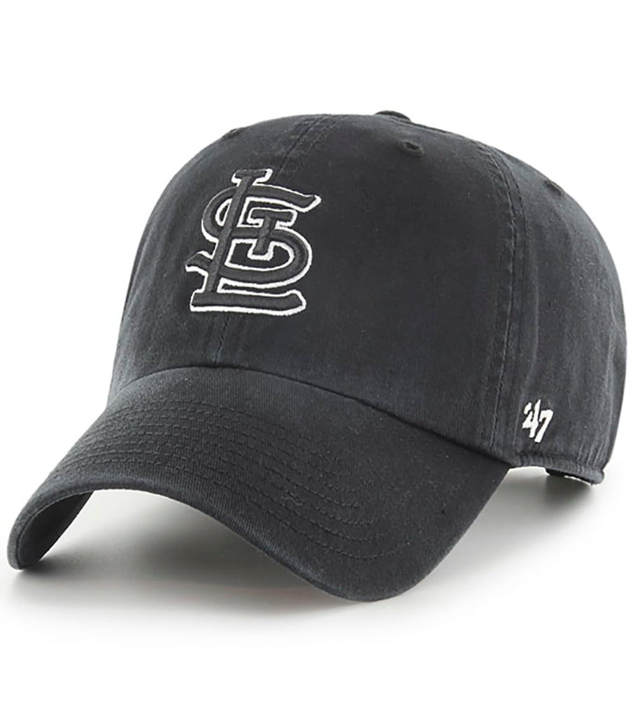 47 Brand MLB Black White Outline Primary Logo Clean Up Adjustable Baseball Cap Hat, Adult One Size Fits All - St Louis Cardinals Black White Outline