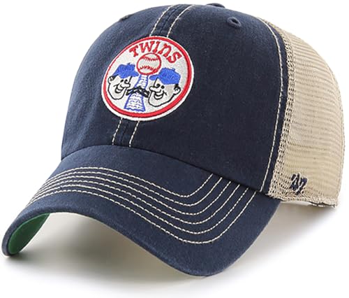 47 MLB Trawler Primary Logo Cooperstown Mesh Trucker Clean Up Adjustable Hat, Adult One Size Fits All (US, Alpha, One Size, Minnesota Twins, Minnesota Twins)