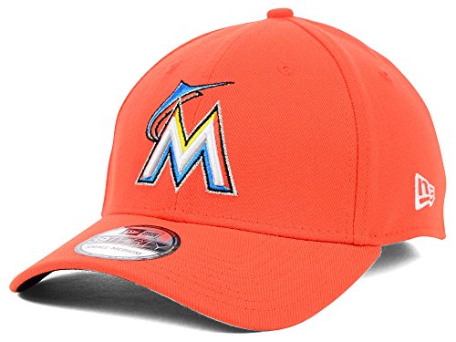 New Era MLB Miami Marlins Team Classic Road 39Thirty Stretch Fit Cap, Orange, Large/X-Large