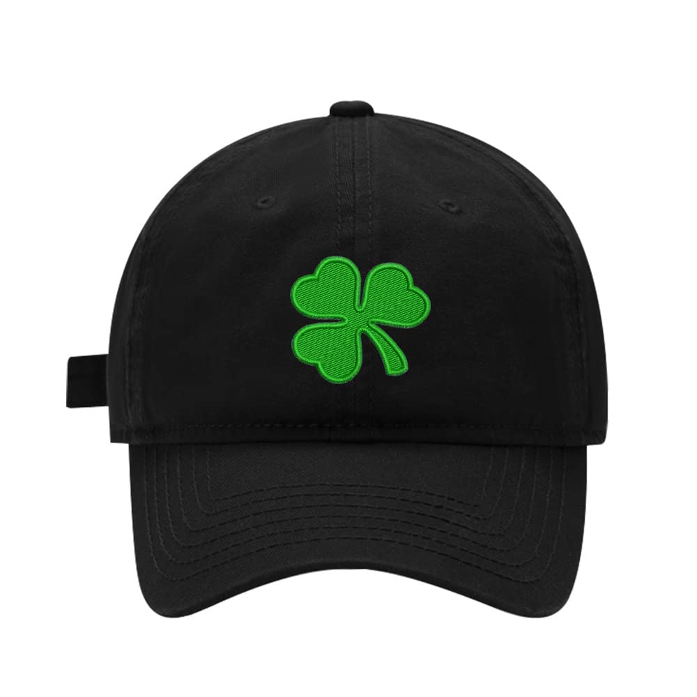 LexiuYibai Mens Baseball Caps Green Irish Shamrock Embroidered Adjustable Washed Cotton Dad Hat (Black,7 1/2)