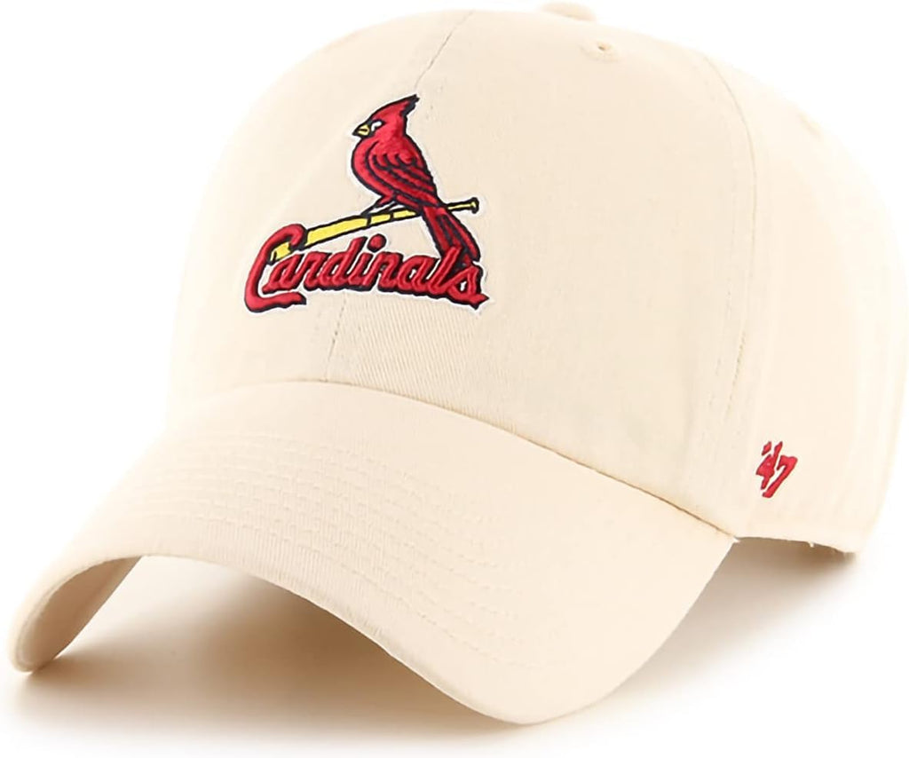 47 Brand MLB Natural Primary Logo Clean Up Adjustable Baseball Cap Hat, Adult One Size Fits All - St Louis Cardinals Natural