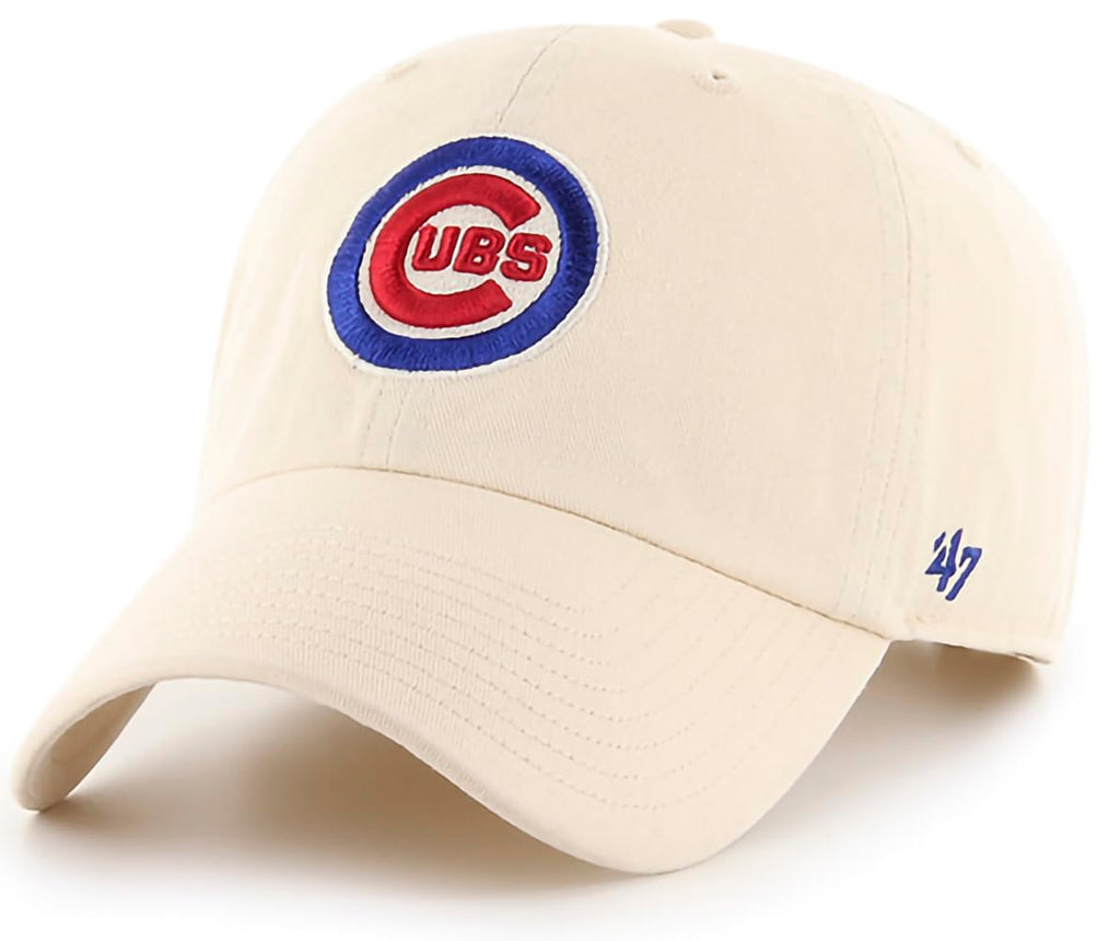 47 Brand MLB Natural Primary Logo Clean Up Adjustable Baseball Cap Hat, Adult One Size Fits All - Chicago Cubs Natural
