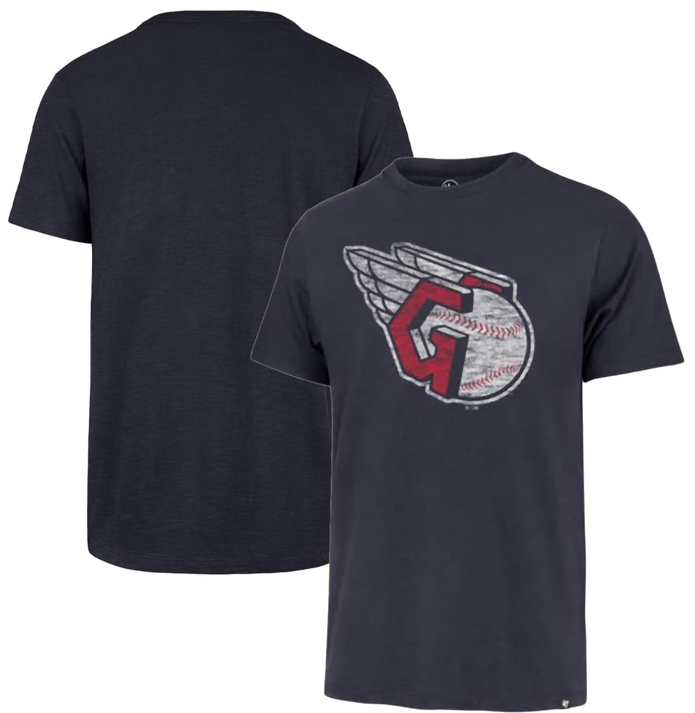 47 Brand MLB Men's Team Color Distressed Imprint Primary Logo Short Sleeve Baseball T-Shirt - Cleveland Guardians - Navy - Large