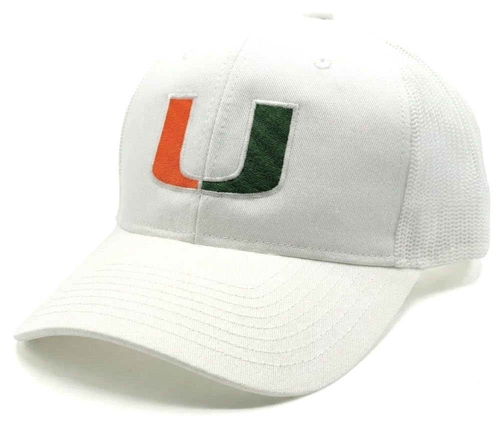 Officially Licensed University Miami White MVP Mesh Trucker Hat Classic Hurricanes Primary Team Logo Adjustable Snapback Baseball Sports Cap