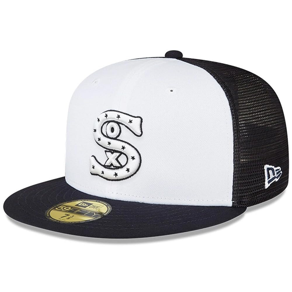 New Era Chicago White Sox 59FIFTY Batting Practice Trucker Cap, Fitted Hat (US, Numeric, 7 5/8, White Black)