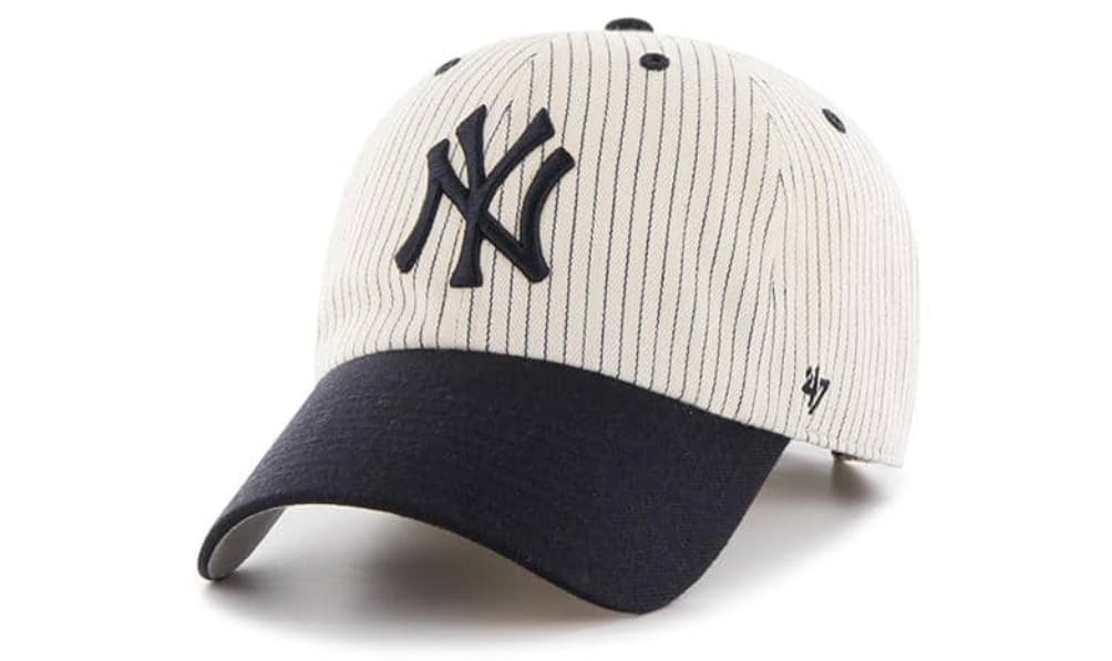 47 MLB New York Yankees Men's Brand Clean Up Cap Hat, Cream/Navy, One-Size Homerun Pinstripe