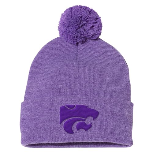 UGP Campus Apparel - BN508 - K-State Wildcats Kansas State Primary Logo - Sports Team Pom-Pom Cuffed Beanie - One Size - Heather Purple