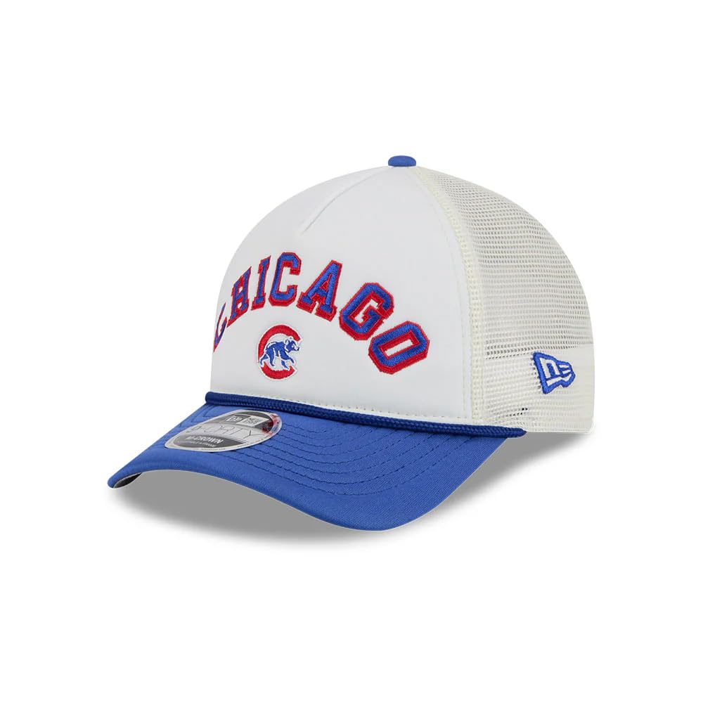 New Era MLB Chrome Arch 9FORTY M-Crown A-Frame Cooperstown Trucker Mesh Adjustable Snapback Hat One Size Fits All - Chicago Cubs - Blue