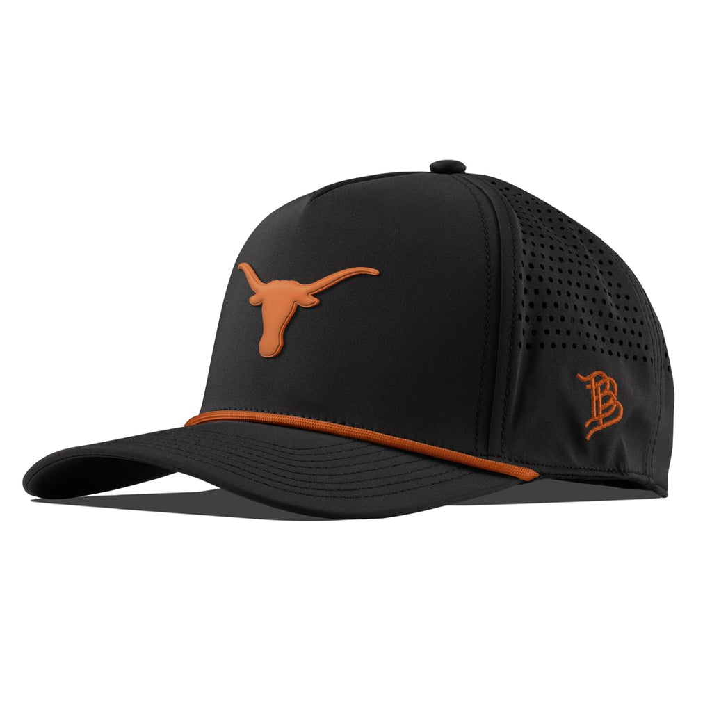 Branded Bills Officially Licensed x Texas Longhorns Curved 5 Panel Hat for Men | Baseball Cap Black Burnt Orange Rope