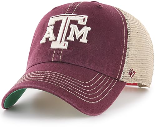 47 NCAA Trawler Primary Logo Team Color Mesh Trucker Clean Up Adjustable Hat, Adult One Size Fits All - Texas A&M Burgundy