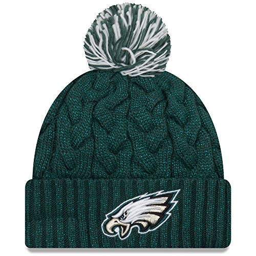 New Era Women's NFL Official Cozy Cable Knit Cuff Pom Beanie Hat (US, Alpha, One Size, Philadelphia Eagles)