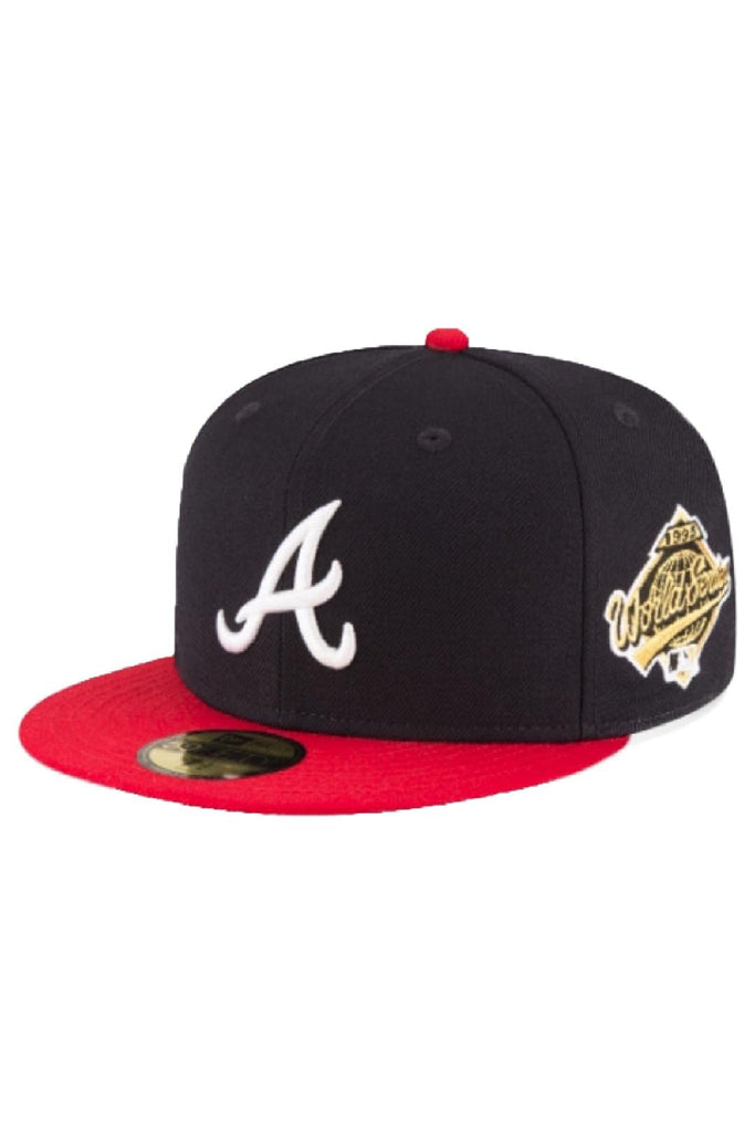 New Era Mens Atlanta Braves World Series Collection 1995 59Fifty Fitted Hat, Adult, Navy/Red, 7 3/4