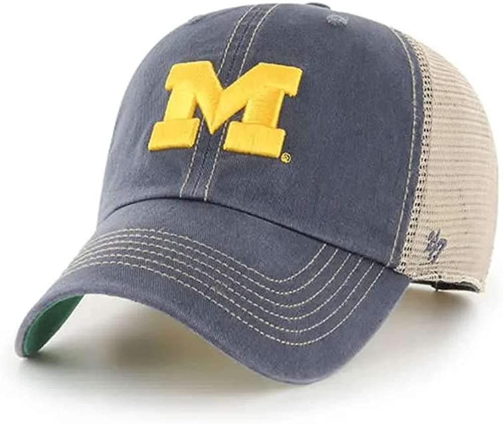 47 NCAA Trawler Mesh Clean Up Adjustable Hat, Adult One Size Fits All (Michigan Wolverines Vintage Navy)