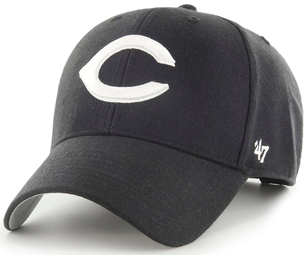47 Brand MLB Black White Primary Logo MVP Adjustable Structure Baseball Cap Hat, Adult One Size Fits All - Cincinnati Reds Black White