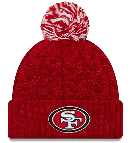 New Era Women's NFL Official Cozy Cable Knit Cuff Pom Beanie Hat (as1, Alpha, one_Size, San Francisco 49ers Red)
