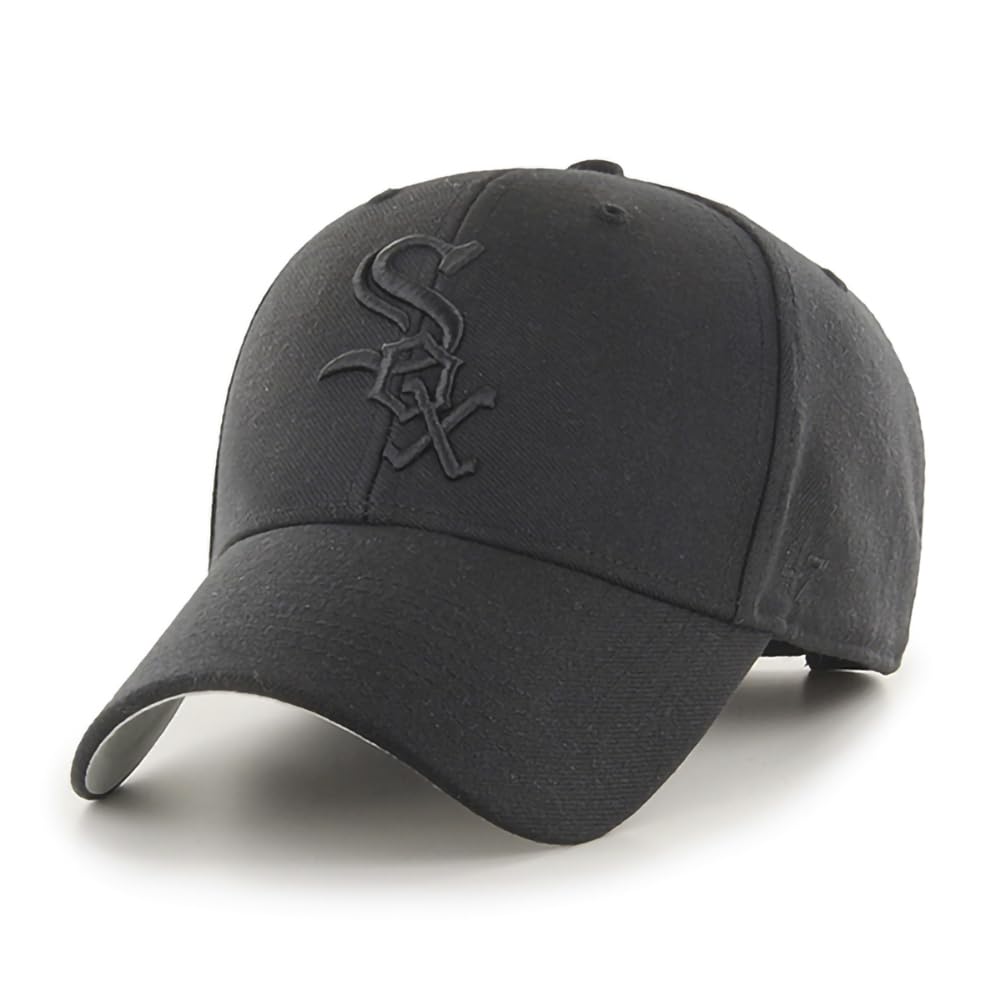 '47 MLB Black/Black MVP Adjustable Hat, Adult One Size Fits All (US, Alpha, One Size, Chicago White Sox)