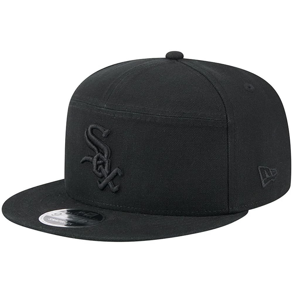 New Era 9FIFTY Black on Black Split Panel Cotton Canvas Snapback Cap, Hat (US, Alpha, One Size, Black Black, Chicago White Sox)