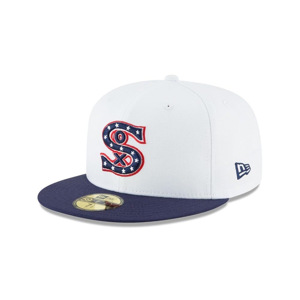 New Era MLB 59FIFTY Chicago White Sox Team Color White Navy Cooperstown Authentic Collection Fitted On Field Baseball Cap Hat - 7 1/8
