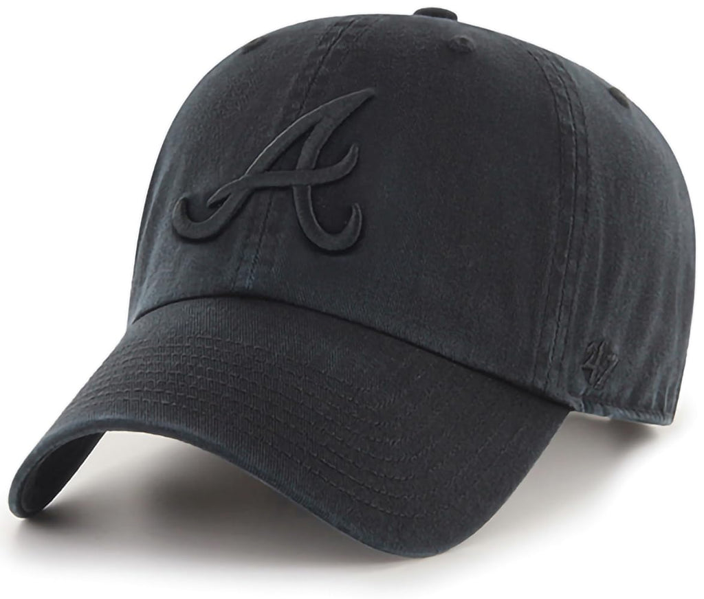 47 Brand MLB Black Black Primary Logo Clean Up Adjustable Baseball Cap Hat, Adult One Size Fits All - Atlanta Braves