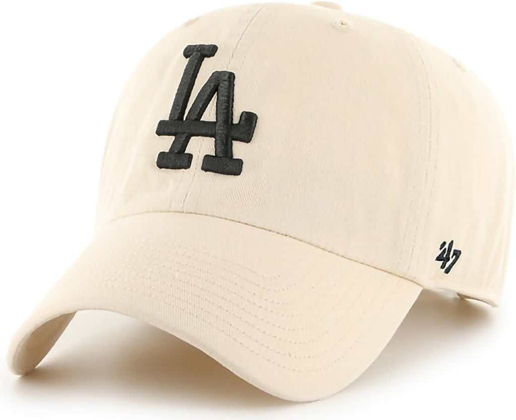 47 Brand MLB Natural Primary Logo Clean Up Adjustable Baseball Cap Hat, Adult One Size Fits All - Los Angeles Dodgers Natural