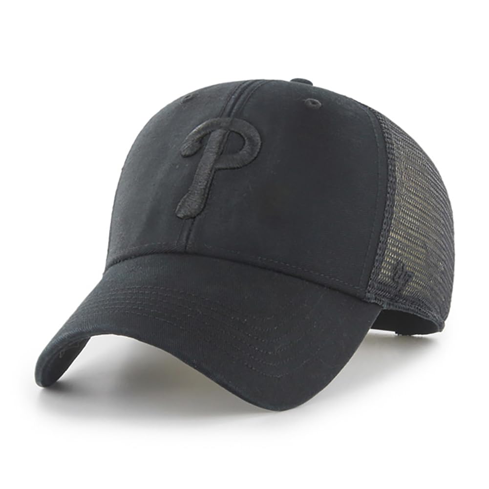 47 Brand MLB Unisex Black Team Logo Flagship MVP Mesh Trucker Adjustable Snapback Baseball Cap Adult One Size Fits All - Philadelphia Phillies