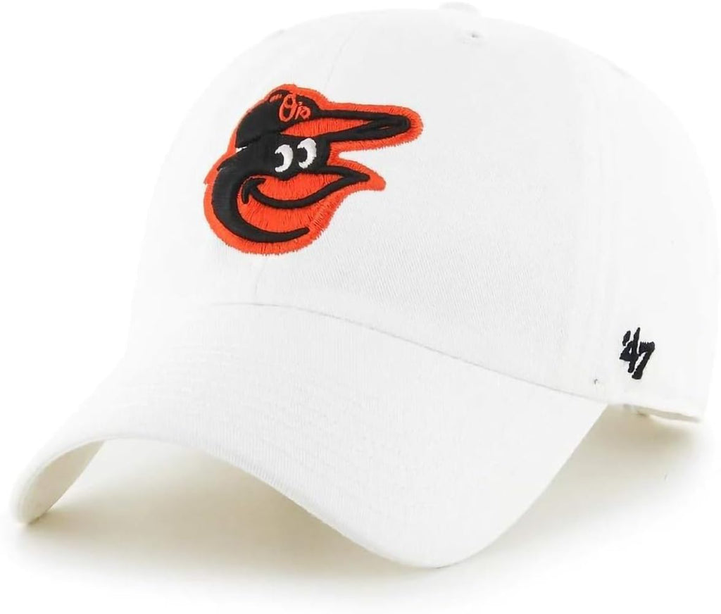 47 Baltimore Orioles White Mascot Primary Logo Clean Up Adjustable Strap Hat Cap, Adult One Size Fits All