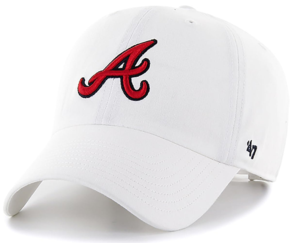 47 MLB White Team Color Primary Logo Clean Up Adjustable Strap Hat Cap, Adult One Size Fits All - Atlanta Braves White