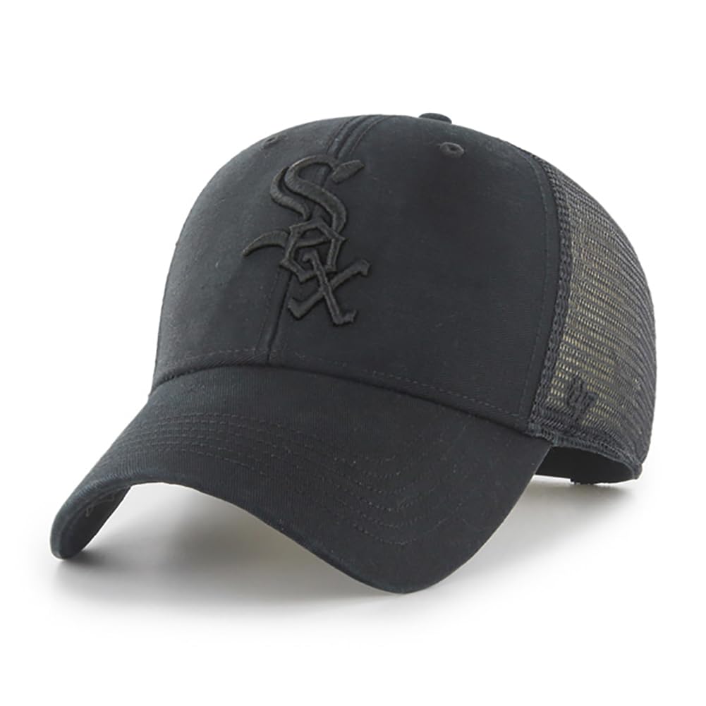47 Brand MLB Unisex Black Team Logo Flagship MVP Mesh Trucker Adjustable Snapback Baseball Cap Adult One Size Fits All - Chicago White Sox