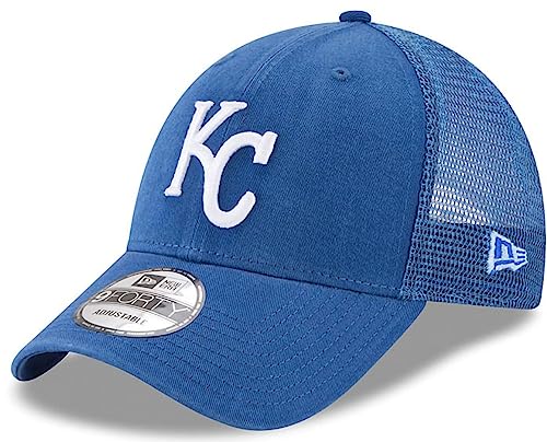 New Era MLB The League 9FORTY Team Color Primary Logo Mesh Trucker Adjustable Hat Cap One Size Fits All - Kansas City Royals Blue