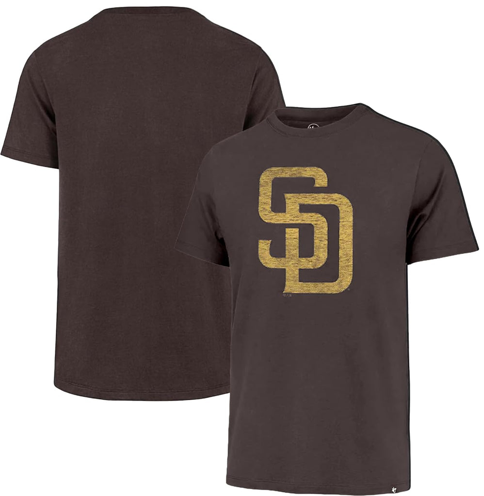 47 Brand MLB Men's Team Color Distressed Imprint Primary Logo Short Sleeve Baseball T-Shirt - San Diego Padres - Brown - Large