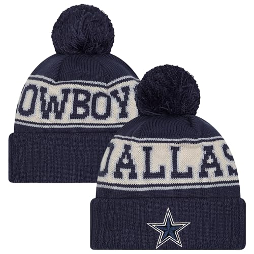 New Era Men's Navy Dallas Cowboys Retro Cuffed Knit Hat with Pom