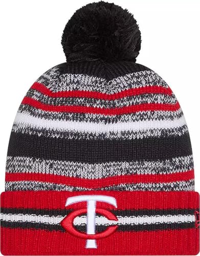 New Era Minnesota Twins Onfield Sport Red Striped Cuffed Baseball Knit Beanie Hat Pom - MLB Cheer Cuff Knit Cap