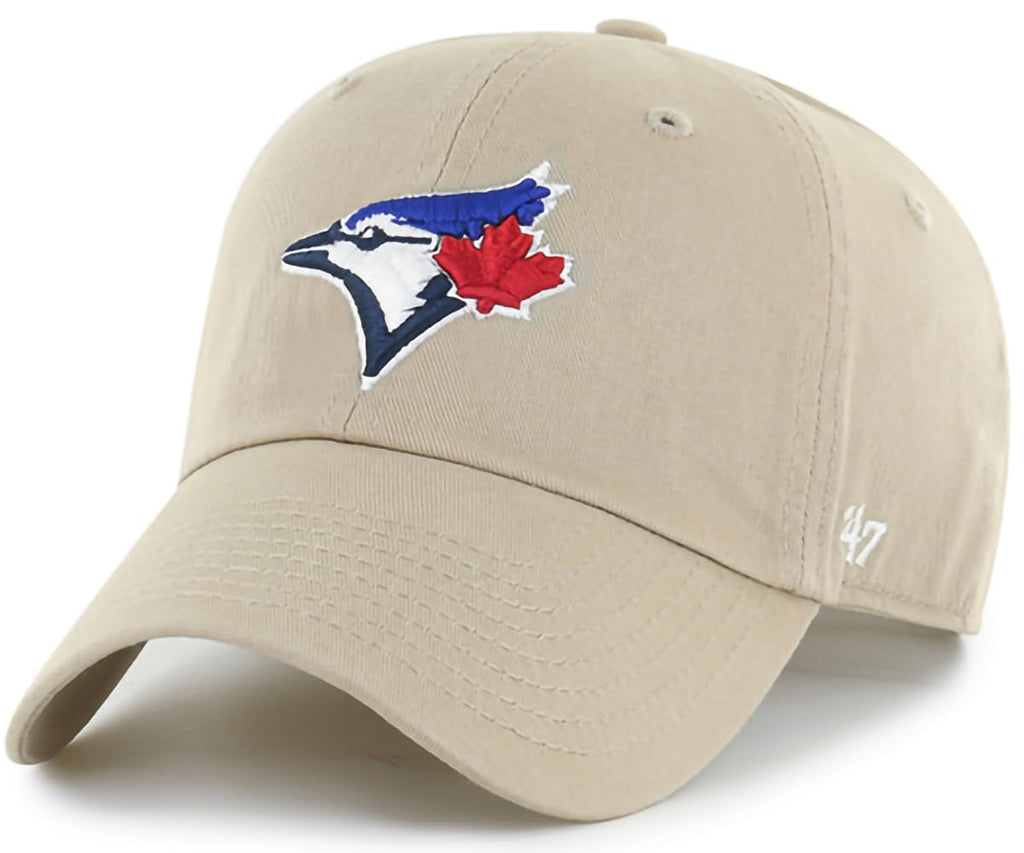 47 Brand MLB Khaki Primary Logo Clean Up Adjustable Strap Baseball Dad Hat Cap, Adult One Size Fits All - Toronto Blue Jays - Khaki