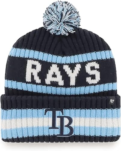 47 MLB Unisex-Adult Officially Licensed Primary Logo Bering Sport Knit Cuffed Pom Beanie Cold Weather Hat - Tampa Bay Rays Navy