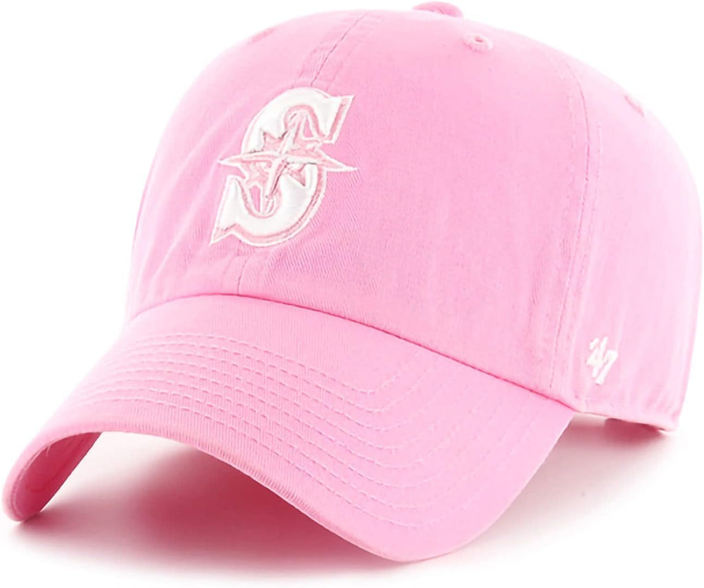 47 Brand MLB Rose Pink Primary Logo Clean Up Adjustable Baseball Cap Hat, Adult One Size Fits All - Seattle Mariners Rose Pink