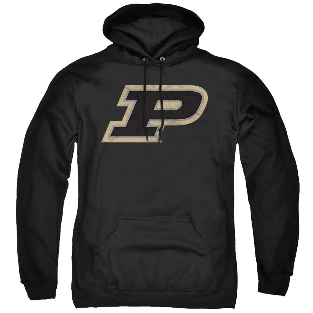 Purdue University Official Distressed Primary Unisex Adult Pull-Over Hoodie, Black, Large