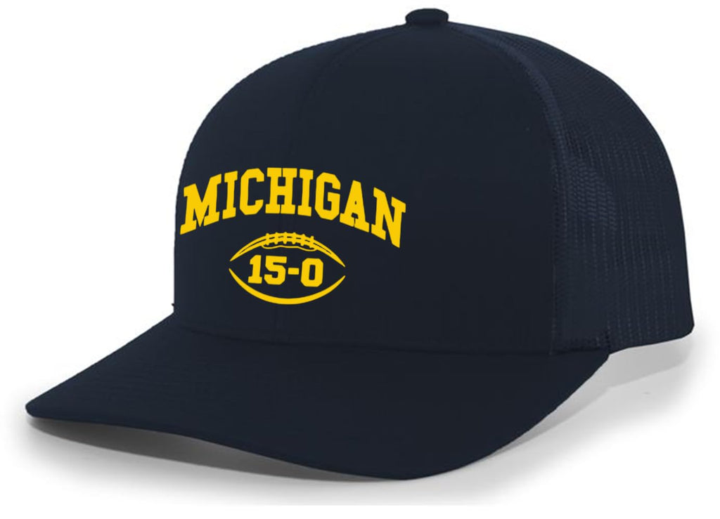 Trenz Shirt Company Michigan Championship Hat - 15-0 Victory Trucker Mesh Back Cap, Football National Champs Snapback Hat, Navy/Navy