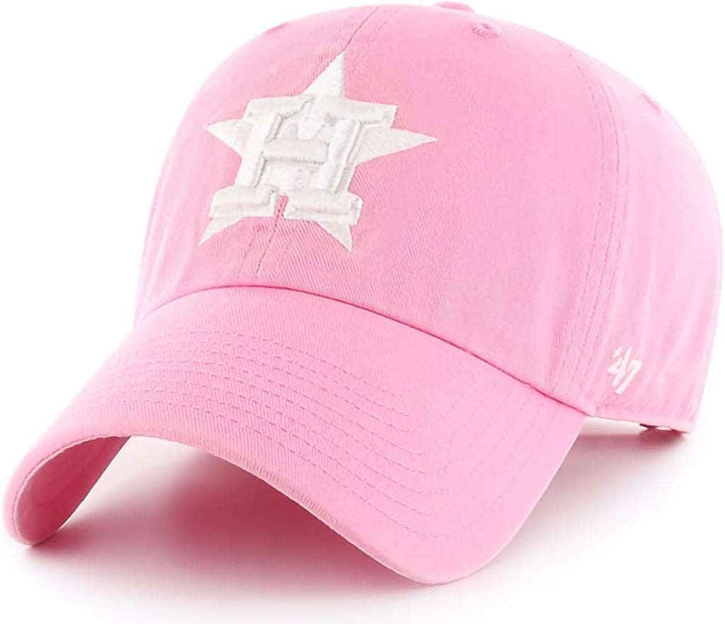 47 Brand MLB Rose Pink Primary Logo Clean Up Adjustable Baseball Cap Hat, Adult One Size Fits All - Houston Astros Rose Pink
