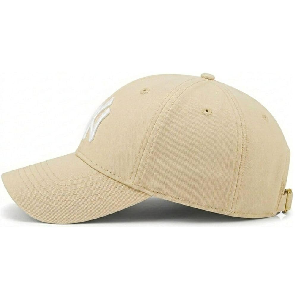 New York Cap for Men and Women | N&Y Crafted from Cotton | Good Material with Exquisite Embroidery | Adjustable Buckle (Khaki)