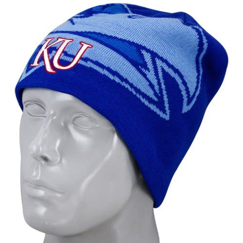 adidas NCAA Kansas Jayhawks Royal Blue-Black Mascot Reversible Knit Beanie