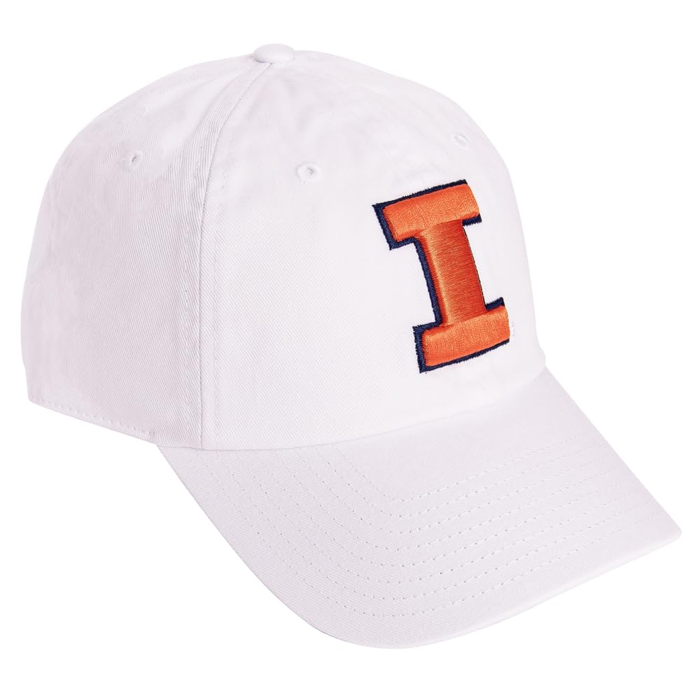 Desert Cactus University of Illinois Baseball Hat Fighting Illini U of I Brimmed Embroidered Hats Cap Adjustable Cloth Strap Adult (Style E1) White