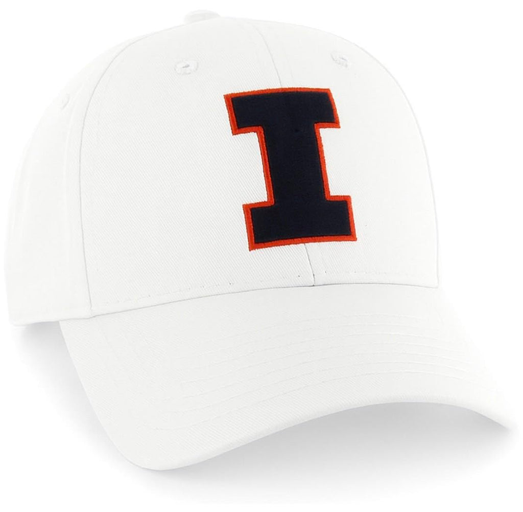 Officially Licensed University Illinois Illini White MVP Hat Classic Primary Team Logo Adjustable Embroidered Blue/Orange Baseball Sports Cap