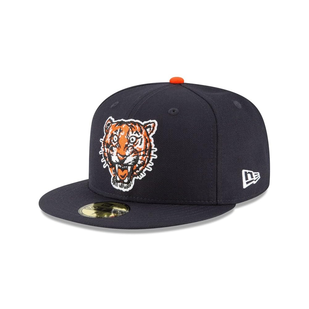 New Era MLB 59FIFTY Detroit Tigers Navy Team Color Cooperstown Logo Authentic Collection Fitted On Field Baseball Cap Hat - 7 5/8
